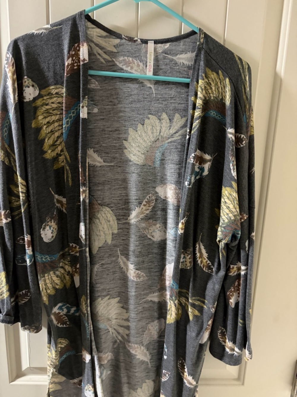 Gray Floral Open-Front Women's Cardigan